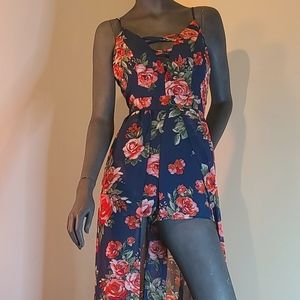 Blue Floral 1 PC Short Set Rumper Dress